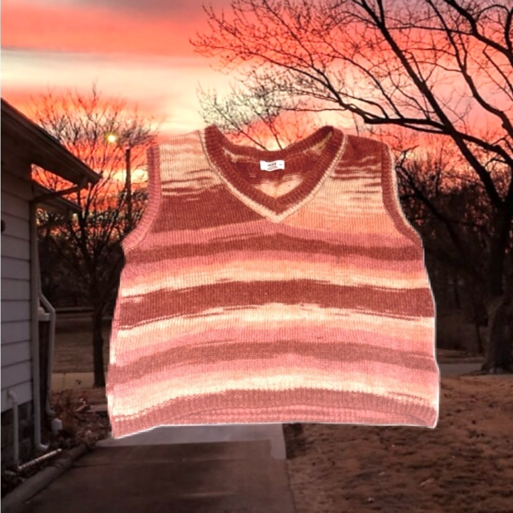 Striped Sleeveless Sweater Vest Pink Orange Cream Maroon fall